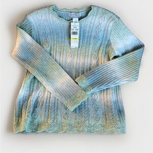 NEW Womens Green and Blue Cable Knit Sweater Ombre Size PM Alfred Dunner